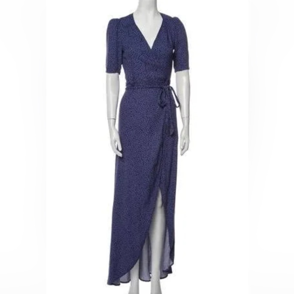 Reformation, floral, wrap, dress, blue, and white!